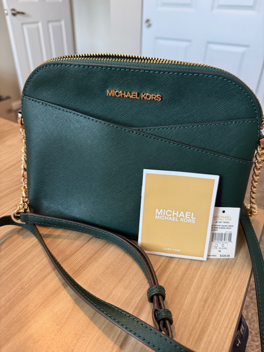 Michael Kors Dark Green Saffiano Leather Crossbody with Gold Hardware